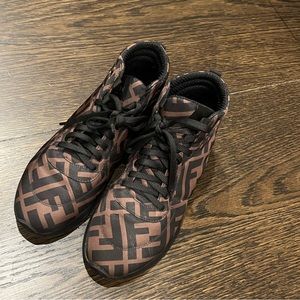 Fendi 
Nylon FF Reloaded High Top Sneakers 38 Tobacco Black